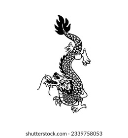 Hand drawn engraving dragon. Black and white traditional dragon. Zodiac sign, year of the Dragon.