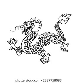 Hand drawn engraving dragon. Black and white traditional dragon. Zodiac sign, year of the Dragon.