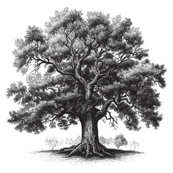 Hand Drawn Engraving Pen And Ink Old Oak Tree Vintage Vector Illustration