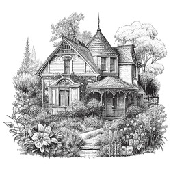 Ilustración De Vectores De Vintage Hand Drake Engraving Pen Y Tinta Garden House
