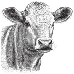 Hand Drawn Engraving Pen And Ink Cow Vintage Vector Illustration