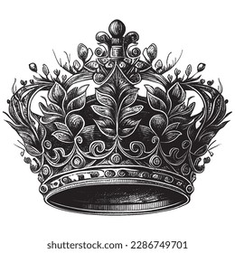 Hand Drawn Engraving Pen and Ink Crown Vintage Vector Illustration