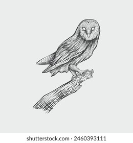 Hand Drawn Engraving Pen and Ink Owl Vintage Vector Illustration