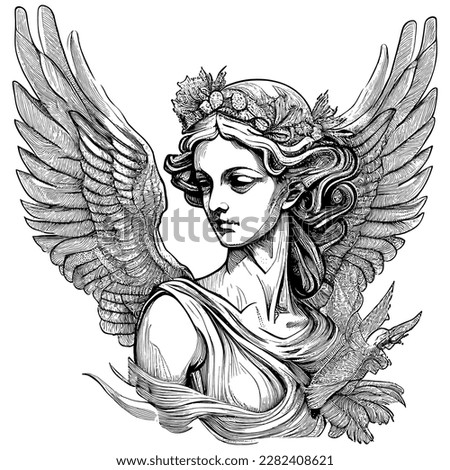 Hand Drawn Engraving Pen and Ink Harpy Greek Mythology Statue Vintage Vector Illustration