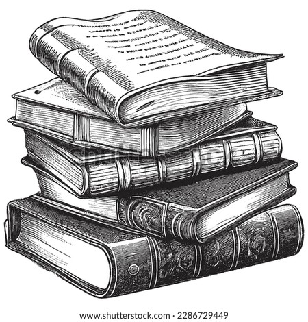 Hand Drawn Engraving Pen and Ink Pile of Books Vintage Vector Illustration Foto d'archivio © 