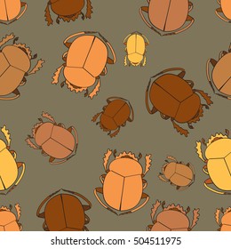 Hand drawn engraving Sketch of Scarab Beetle,seamless pattern. Can be used for for postcard, t-shirt, fabric bag or poster, textile, paper, wrapping. Vector illustration. 