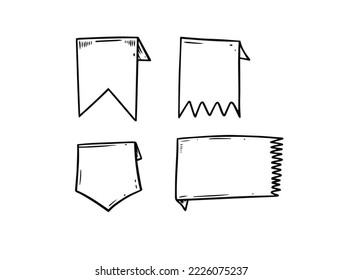 Hand drawn engraving style black and white banners and flags set. Vector illustration isolated on white background.