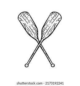 Hand drawn engraving style. Oars vector art. Black color illustration. Doodle icon. svg