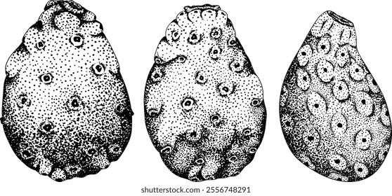 Hand drawn, engraving, vector Opuntia fruit, prickly pear cactus, Indian figs, Edible cactus