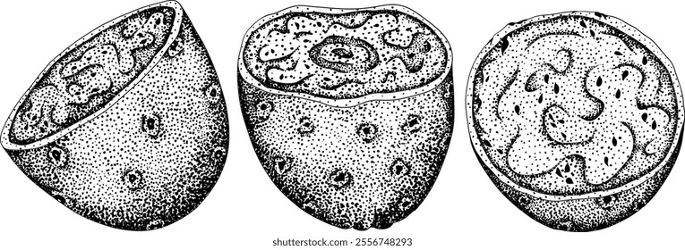 Hand drawn, engraving, vector Opuntia fruit, prickly pear cactus, Indian figs, Edible cactus