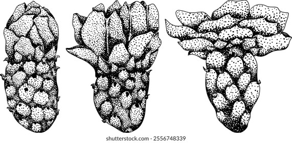 Hand drawn, engraving, vector Opuntia fruit, prickly pear cactus, Indian figs, Edible cactus