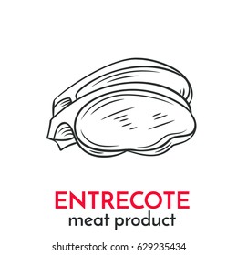 Hand drawn entrecote icon. Vector badge meat product sketch style for brochures, banner, packaging menu and market