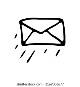 Hand drawn envelope doodle. Sketch Back to school, icon. Decoration element. Isolated on white background. Vector illustration.