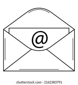 Cuadros dibujados a mano con un correo electrónico. Enviando un mensaje por correo electrónico. Estilo Doodle. Esbozo. Ilustración del vector
