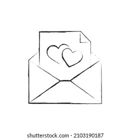 hand drawn envelope with greeting card with heart. love message. romantic and love symbol. sketchy vector element for valentine's day design
