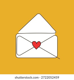 Hand drawn envelope with heart. Design element for Valentine's day, birthday, Friendship Day, wedding. Love letter vector illustration for posters, card, postcard. Decorative isolated element.