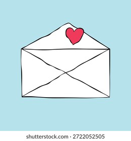 Hand drawn envelope with heart. Design element for Valentine's day, birthday, Friendship Day, wedding. Love letter vector illustration for posters, card, postcard. Decorative isolated element.