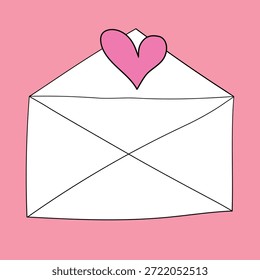 Hand drawn envelope with heart. Design element for Valentine's day, birthday, Friendship Day, wedding. Love letter vector illustration for posters, card, postcard. Decorative isolated element.