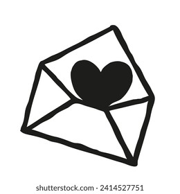 Hand drawn envelope with a heart handmade with a thin single line