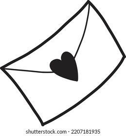 Hand Drawn envelope and heart illustration isolated on background