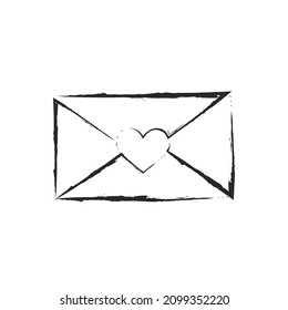 hand drawn envelope with heart. love message, valentines symbol. sketchy vector element for valentine's day design