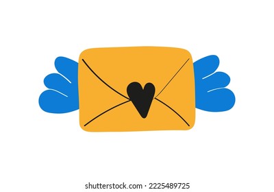  Sobre dibujado a mano con el corazón y las alas. símbolo de mensaje de amor. Elemento vector para el diseño del día de San Valentín
