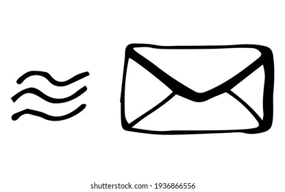 Sobre dibujado a mano en forma de doodle de esbozo. Enviar correo electrónico, mensaje. Ilustración vectorial.