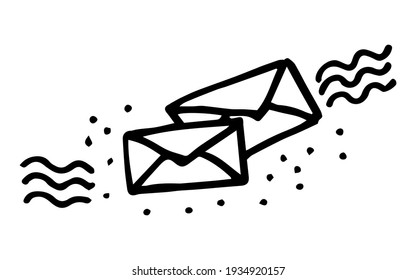 Sobres dibujados a mano con el estilo de dibujo del doodle. Ilustración vectorial.