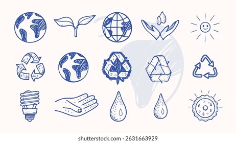 Hand Drawn Environmental Icons A Collection of Sustainable Living Illustrations for Eco Friendly Designs