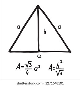 Hand drawn equilateral triangle Area. Sketch for education, icon. Decoration element. Vector illustration