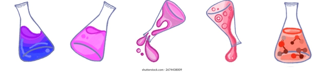 Frasco Erlenmeyer dibujado a mano PNG para diseño de experimentos científicos