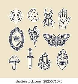 Hand drawn esoteric stickers