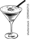 Hand drawn Espresso Martini Cocktail Drink Sketch Illustration Engraving Woodcut Style