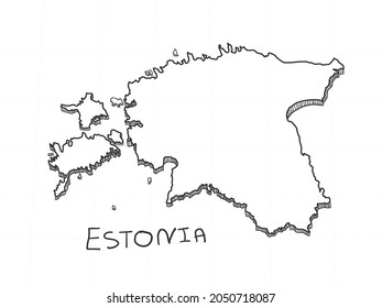 Hand Drawn of Estonia 3D Map on White Background.