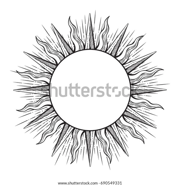 太陽光線のベクターイラストの形をした手描きのエッチングスタイルフレーム のベクター画像素材 ロイヤリティフリー