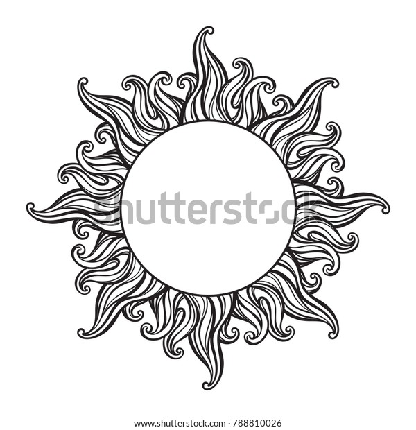 太陽光線のベクターイラストの形をした手描きのエッチングスタイルフレーム のベクター画像素材 ロイヤリティフリー