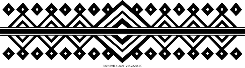 Hand Drawn Ethnic Border Vector Art Decorative Fabric Pattern Design with Traditional Style Elements