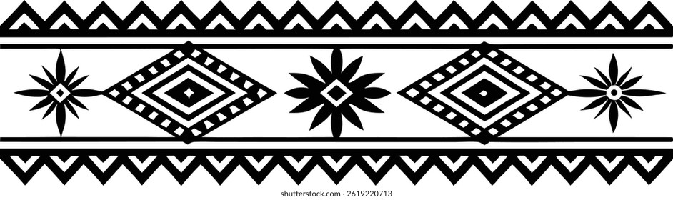 Hand Drawn Ethnic Border Vector Art Decorative Fabric Pattern Design with Traditional Style Elements
