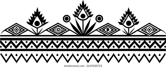 Hand Drawn Ethnic Border Vector Art Decorative Fabric Pattern Design with Traditional Style Elements