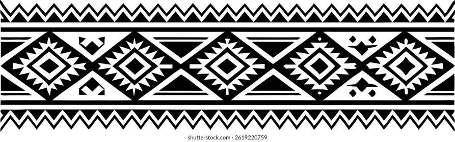Hand Drawn Ethnic Border Vector Art Decorative Fabric Pattern Design with Traditional Style Elements