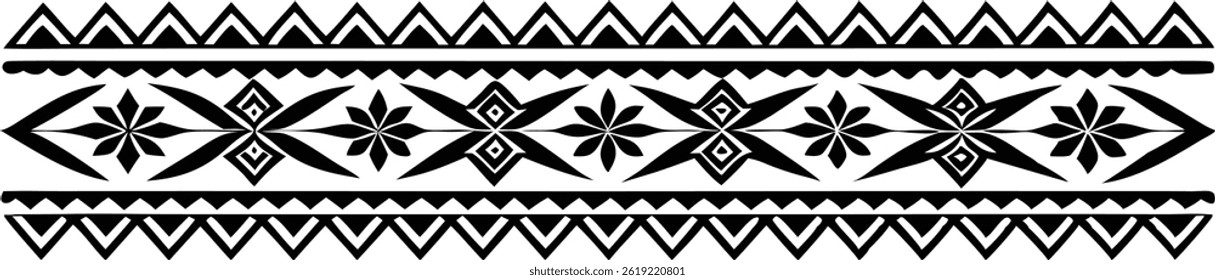 Hand Drawn Ethnic Border Vector Art Decorative Fabric Pattern Design with Traditional Style Elements