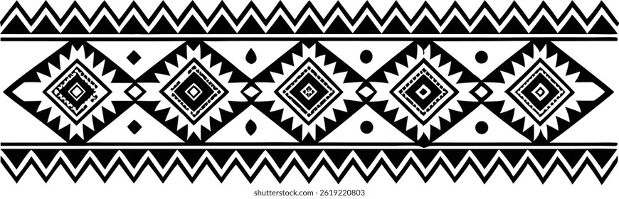Hand Drawn Ethnic Border Vector Art Decorative Fabric Pattern Design with Traditional Style Elements