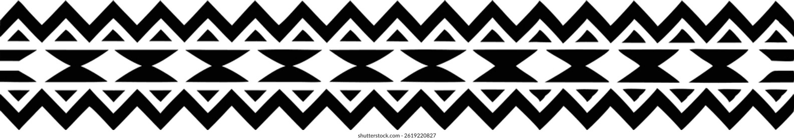 Hand Drawn Ethnic Border Vector Art Decorative Fabric Pattern Design with Traditional Style Elements