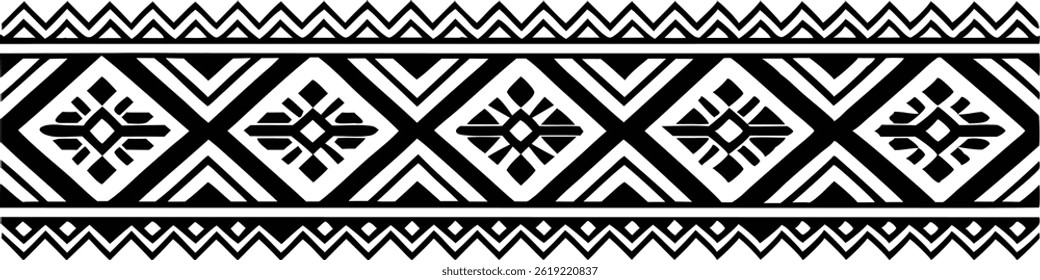 Hand Drawn Ethnic Border Vector Art Decorative Fabric Pattern Design with Traditional Style Elements