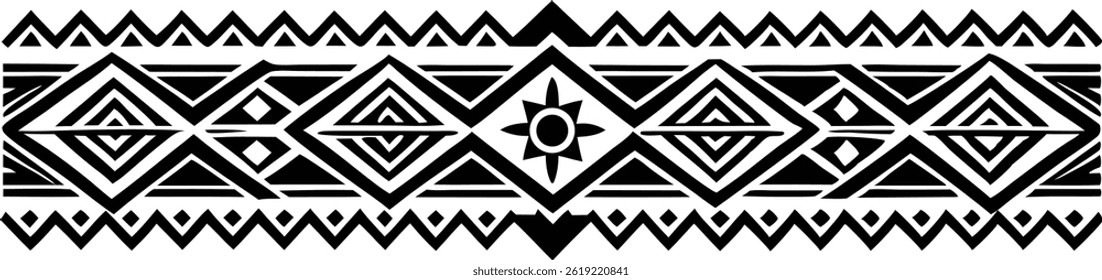 Hand Drawn Ethnic Border Vector Art Decorative Fabric Pattern Design with Traditional Style Elements