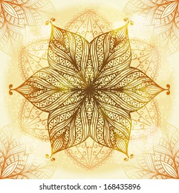 Hand drawn ethnic circular beige ornament. Eps10