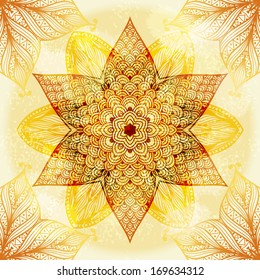 Hand drawn ethnic circular beige ornament. Eps10