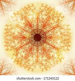 Hand drawn ethnic circular beige ornament. Eps10