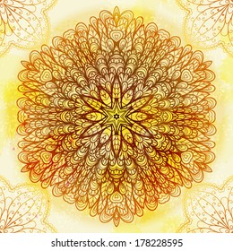 Hand drawn ethnic circular beige ornament. Eps10