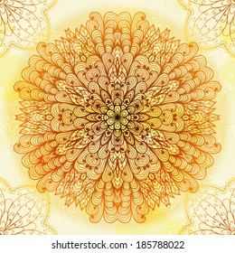 Hand drawn ethnic circular beige ornament. Eps10